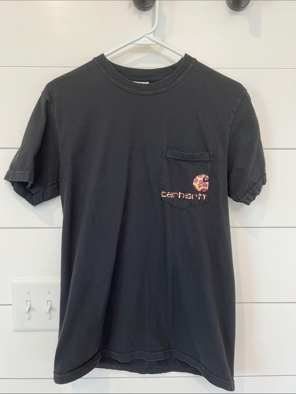 Black Short-Sleeve Pocket Tee with Carhartt and Camo Logo